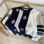 Navy Wool Anchor Intarsia Cardigan - Women's