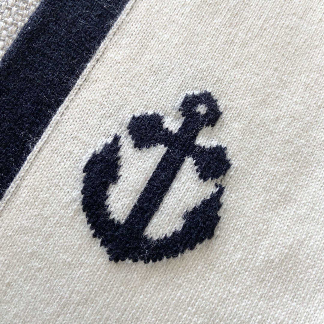 Navy Wool Anchor Intarsia Cardigan - Women's