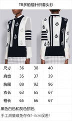 Navy Wool Anchor Intarsia Cardigan - Women's