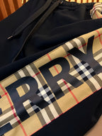Black Cotton Check Stripe Joggers - Men's