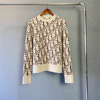 Cream Jacquard Monogram Crewneck - Men's