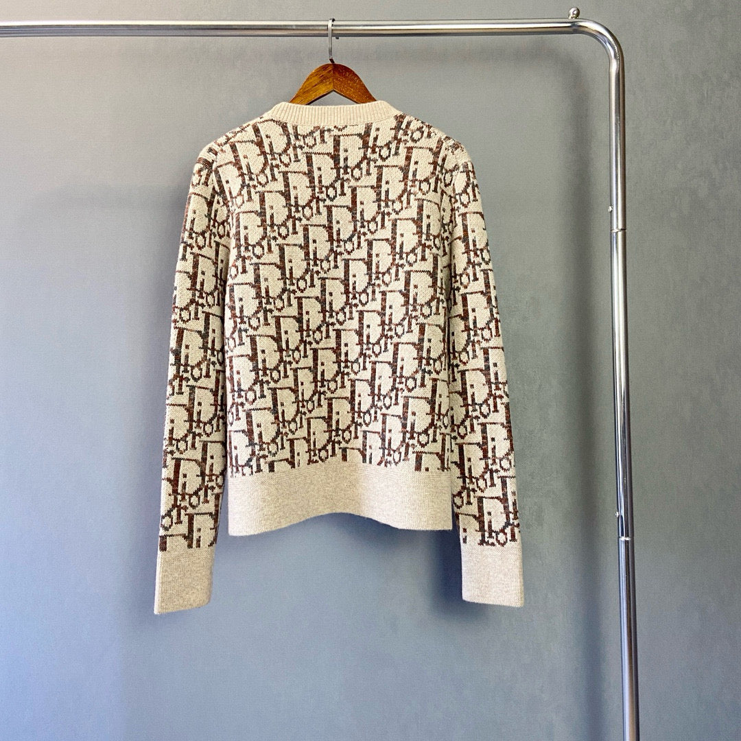Cream Jacquard Monogram Crewneck - Men's