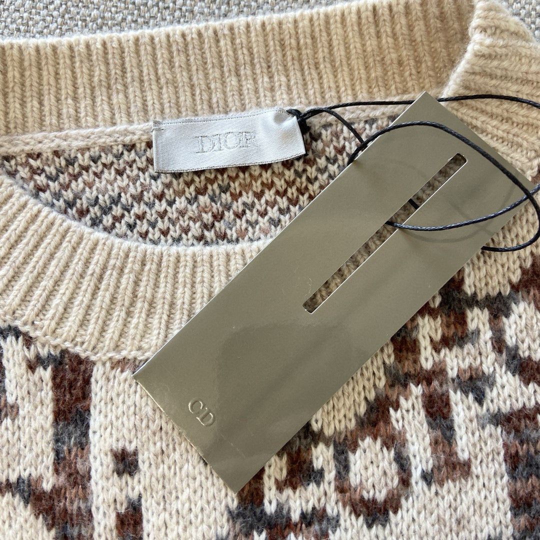 Cream Jacquard Monogram Crewneck - Men's