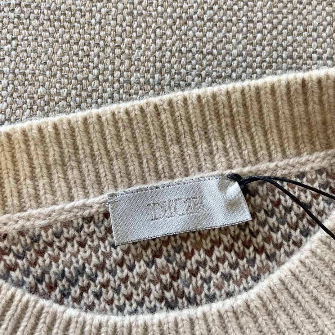 Cream Jacquard Monogram Crewneck - Men's