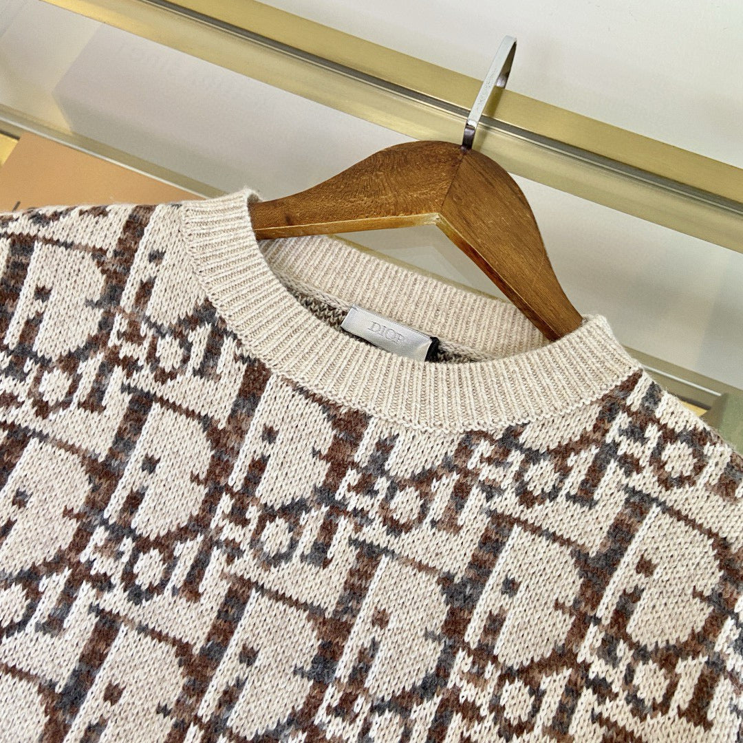Cream Jacquard Monogram Crewneck - Men's