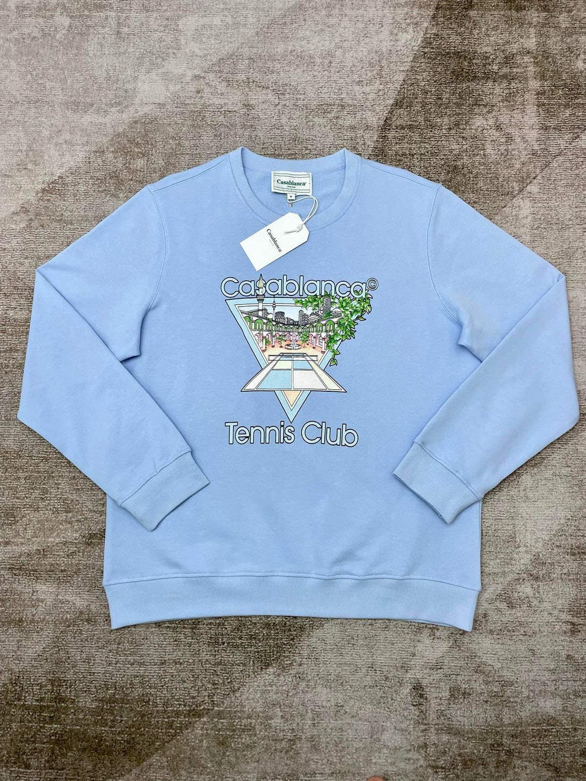 Blue Cotton Tennis Graphic Crewneck - Men's