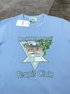 Blue Cotton Tennis Graphic Crewneck - Men's