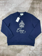 Navy Cotton Script Logo Crewneck - Men's