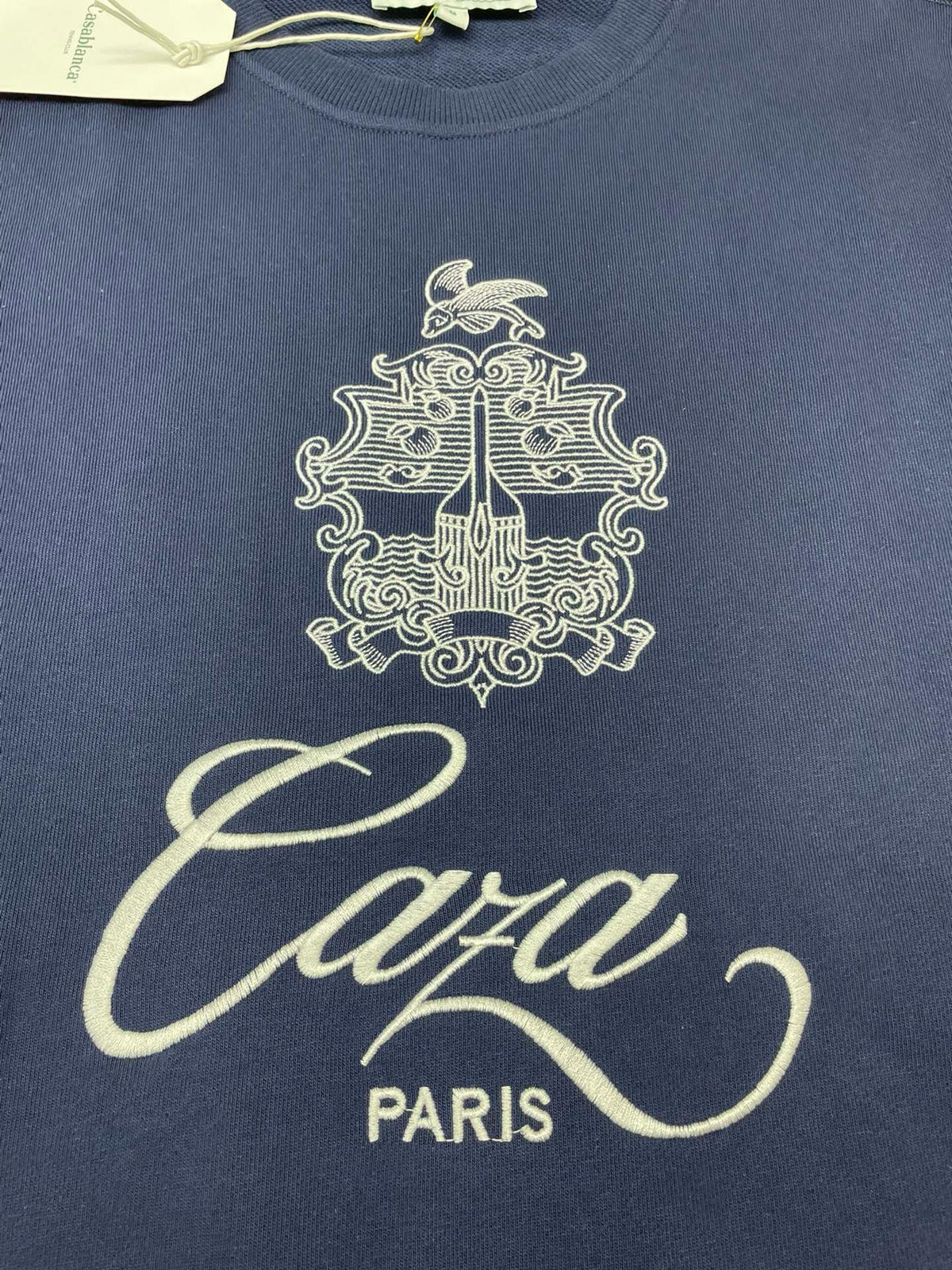 Navy Cotton Script Logo Crewneck - Men's