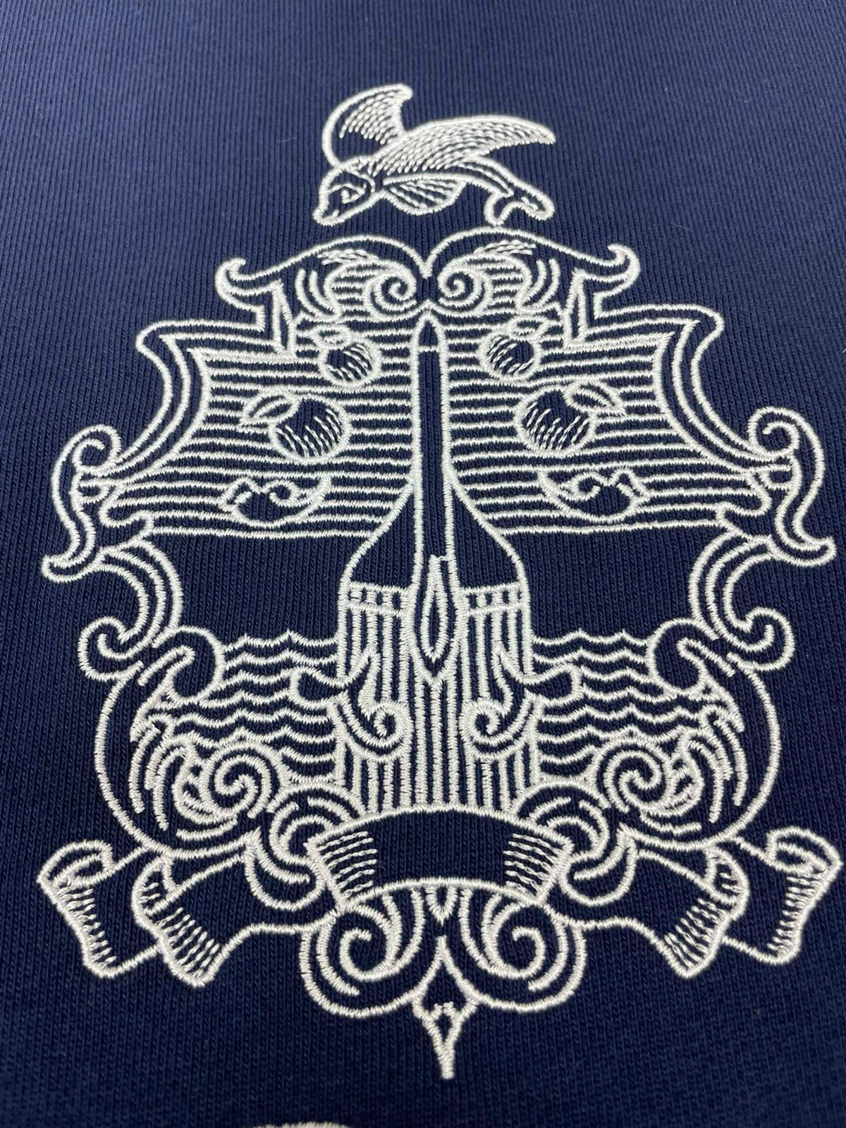 Navy Cotton Script Logo Crewneck - Men's
