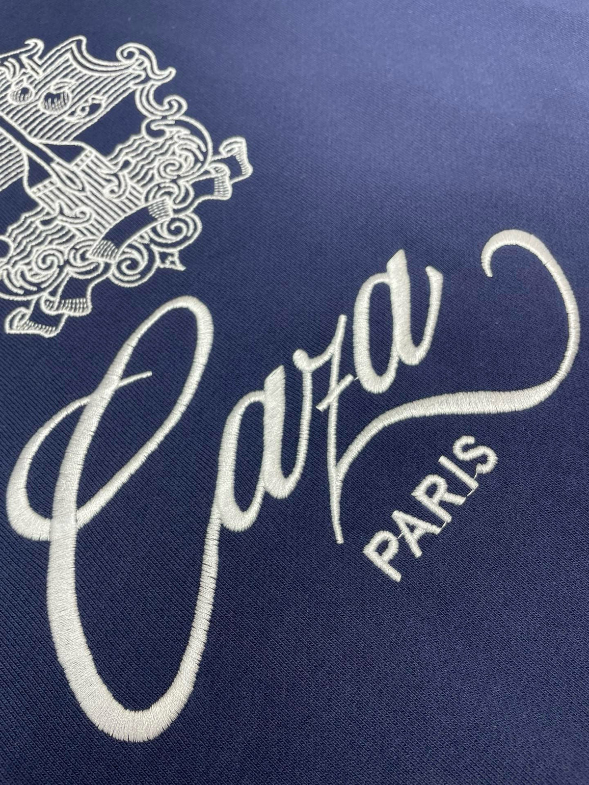 Navy Cotton Script Logo Crewneck - Men's
