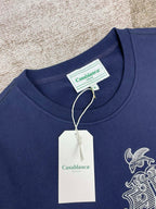 Navy Cotton Script Logo Crewneck - Men's
