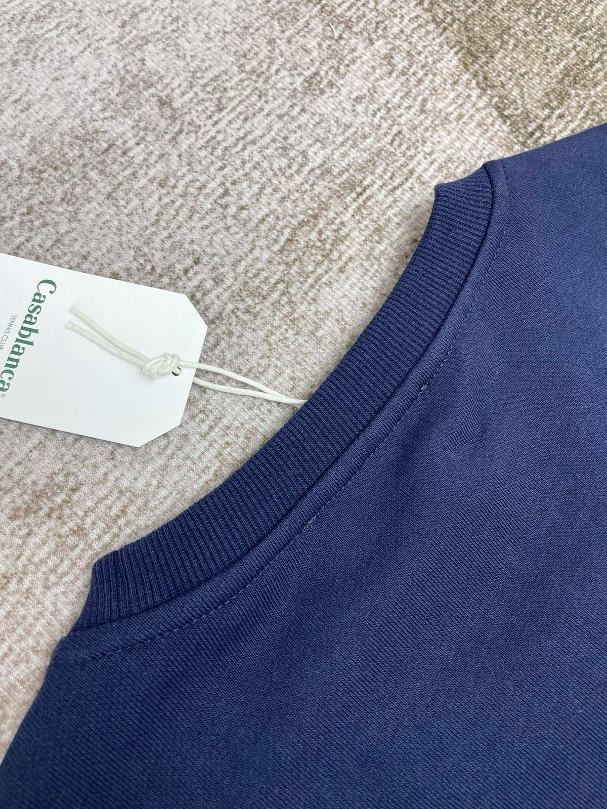 Navy Cotton Script Logo Crewneck - Men's