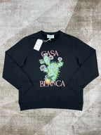 Black Cotton Cactus Graphic Crewneck - Men's