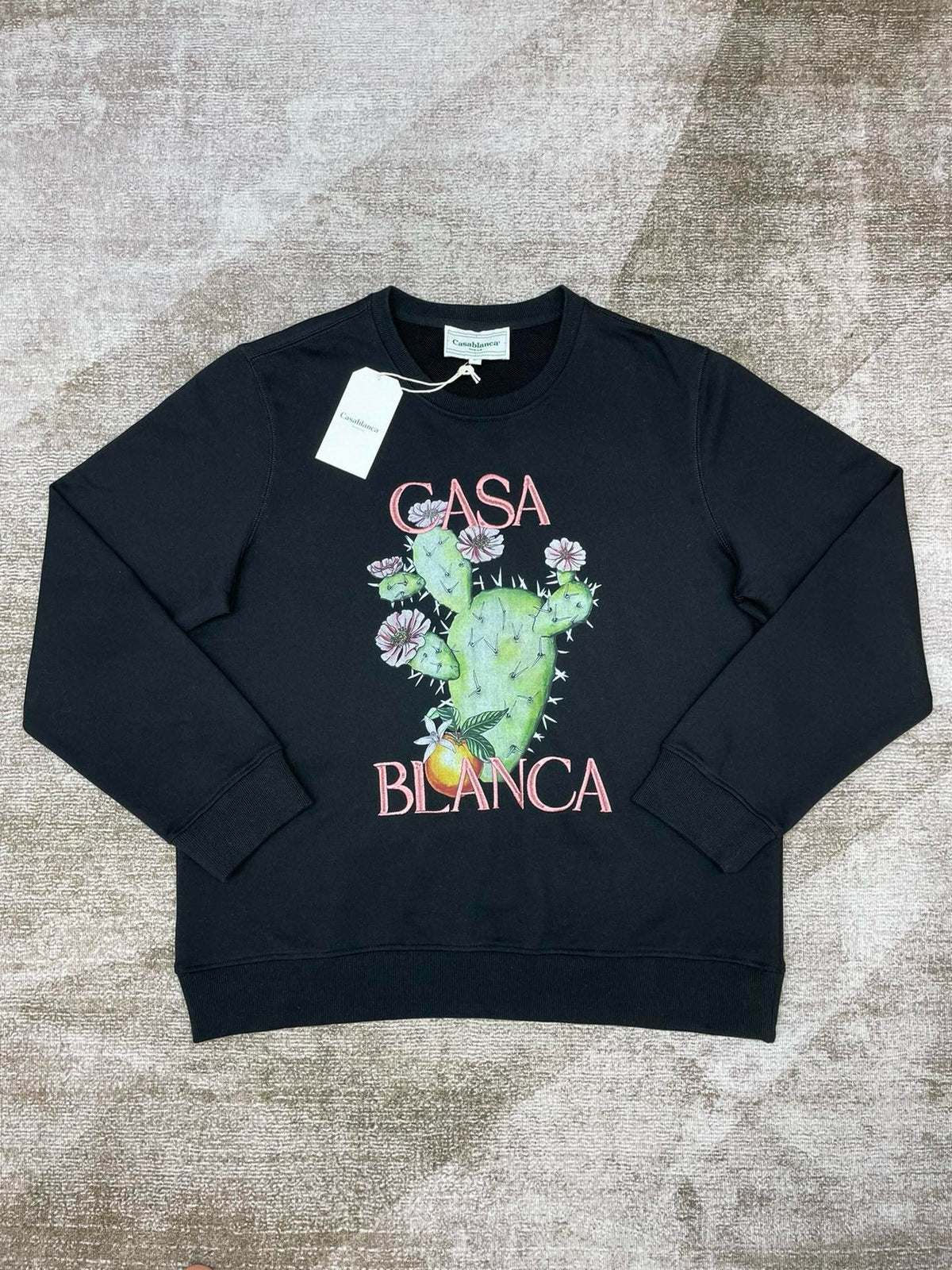 Black Cotton Cactus Graphic Crewneck - Men's