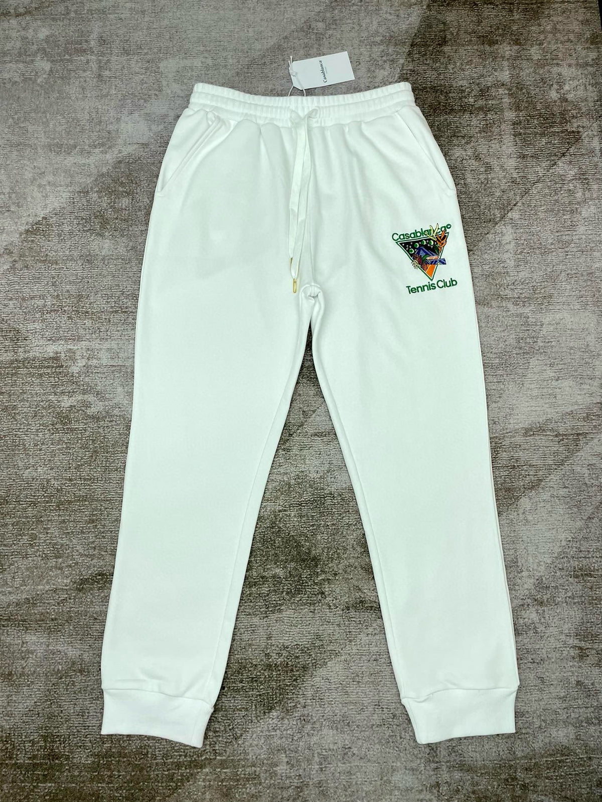 Green Cotton Embroidered Joggers - Men's