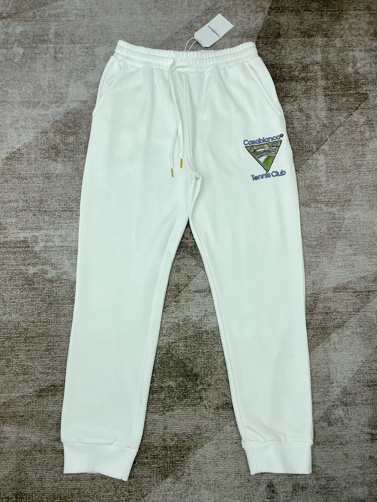 Green Cotton Embroidered Joggers - Men's