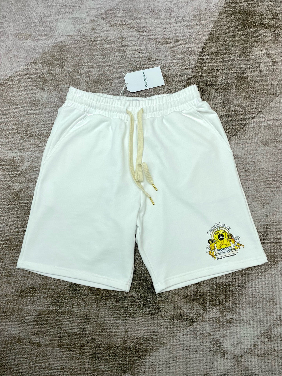White Cotton Motif Drawstring - Men's