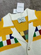 Yellow Checkerboard Knit Cardigan Shirt - Men's
