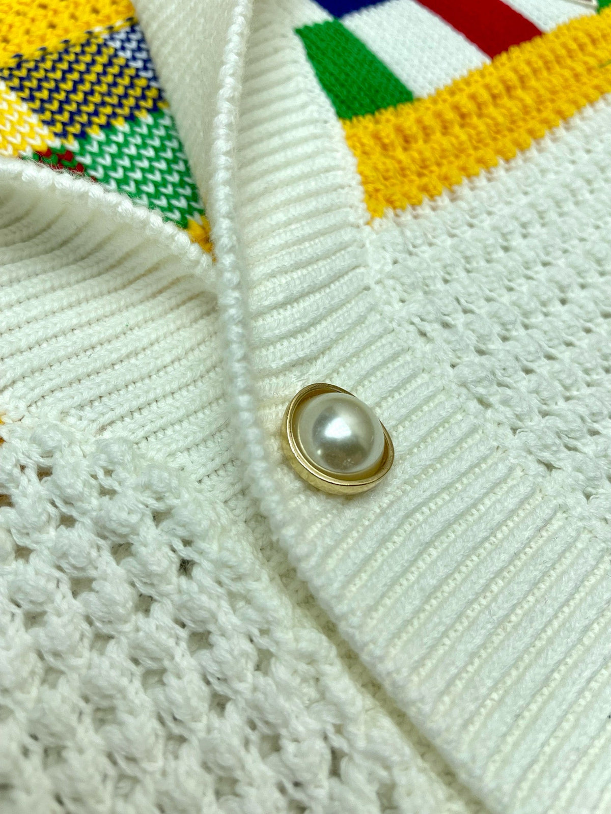 Yellow Checkerboard Knit Cardigan Shirt - Men's
