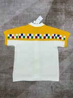 Yellow Checkerboard Knit Cardigan Shirt - Men's