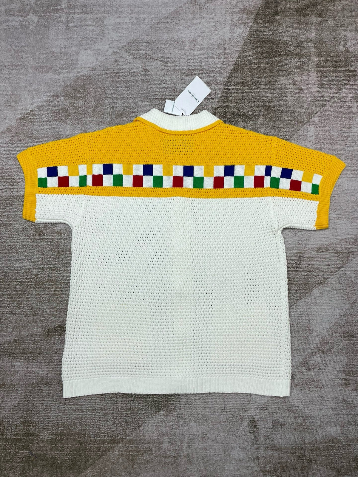 Yellow Checkerboard Knit Cardigan Shirt - Men's