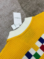 Yellow Checkerboard Knit Cardigan Shirt - Men's