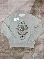 Grey Cotton Chest Graphic Crewneck - Men's