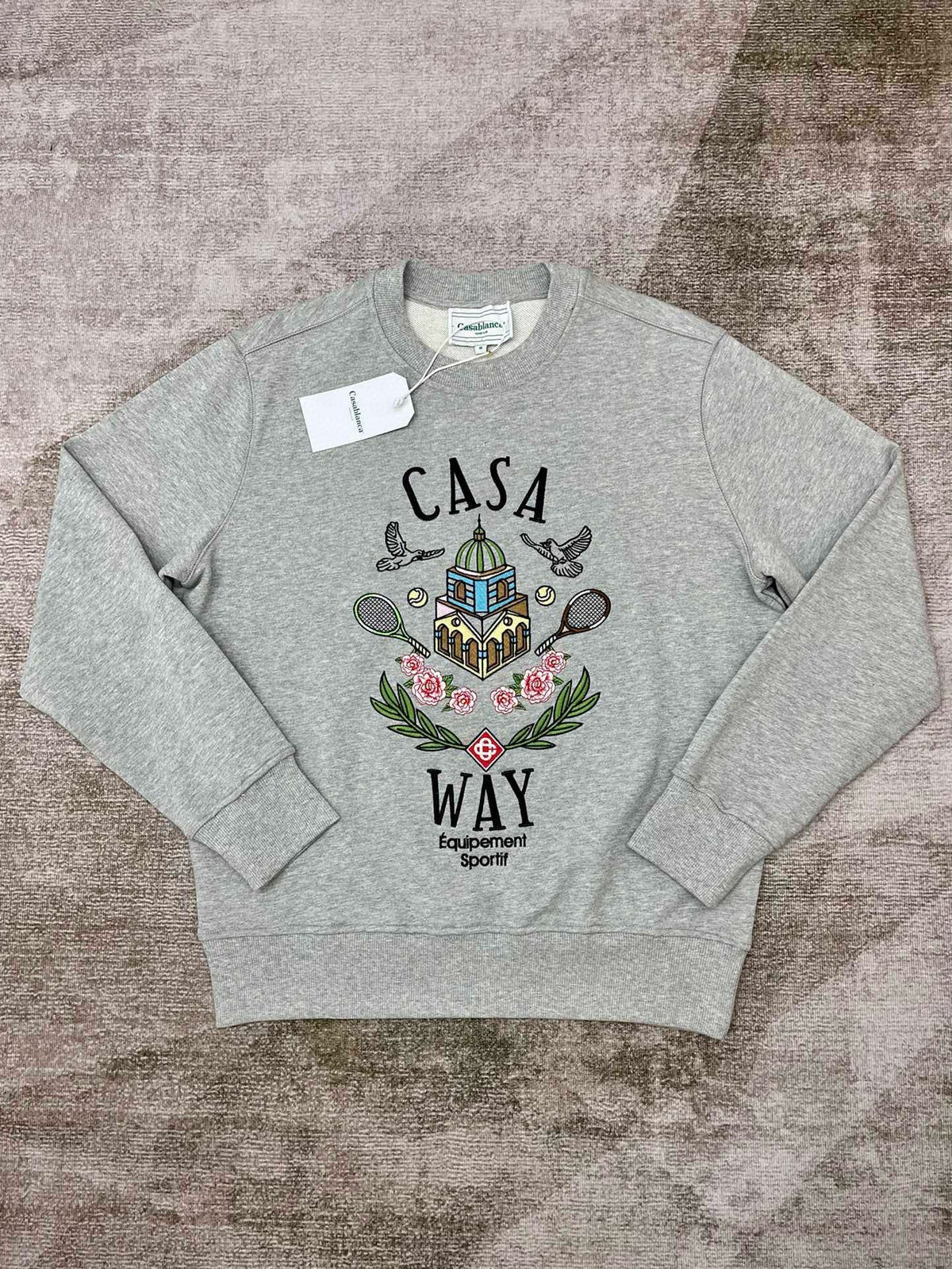 Grey Cotton Chest Graphic Crewneck - Men's