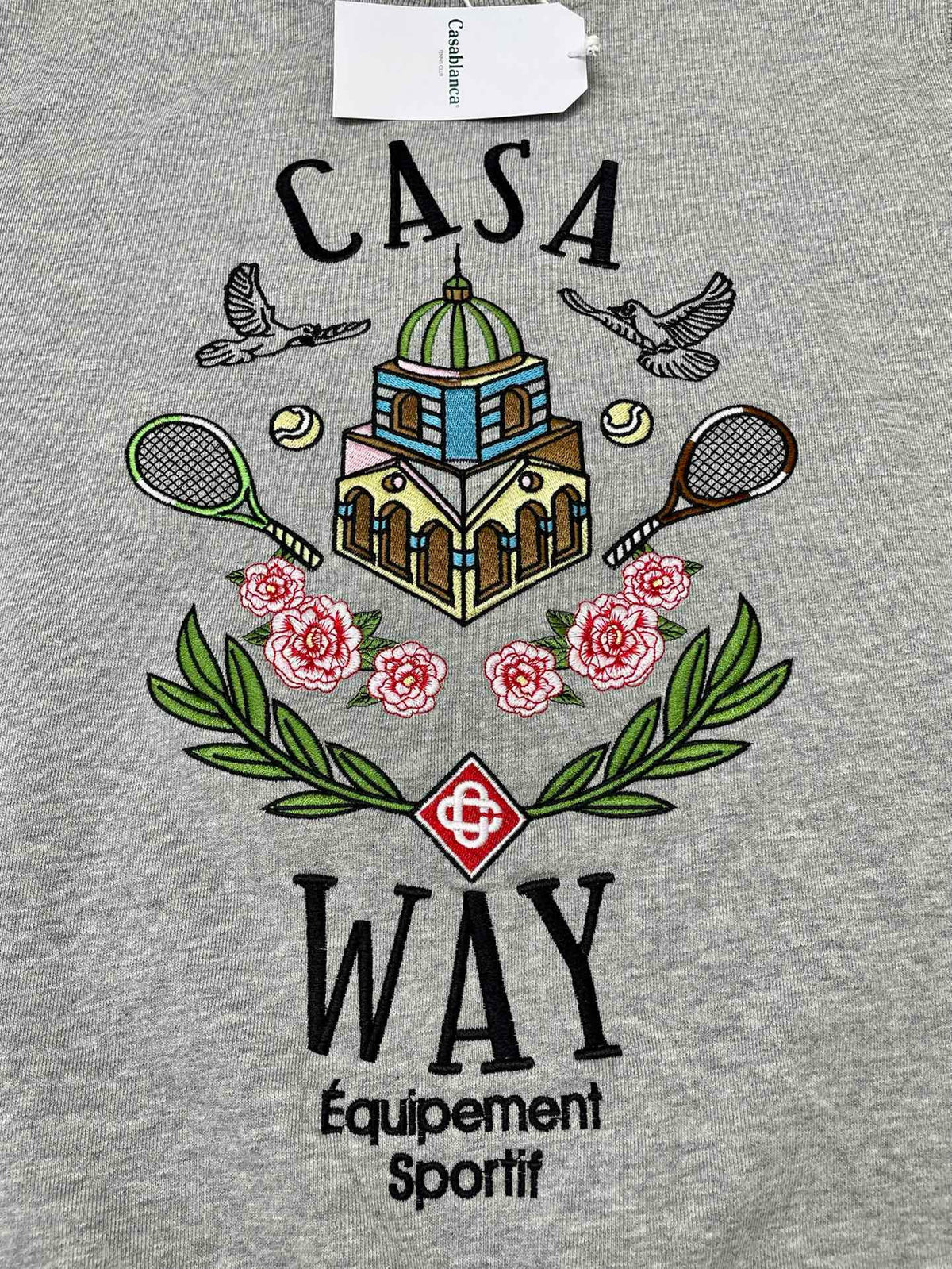 Grey Cotton Chest Graphic Crewneck - Men's