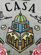 Grey Cotton Chest Graphic Crewneck - Men's