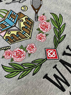 Grey Cotton Chest Graphic Crewneck - Men's