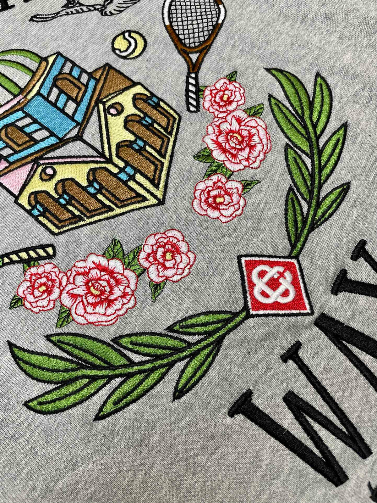 Grey Cotton Chest Graphic Crewneck - Men's