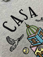 Grey Cotton Chest Graphic Crewneck - Men's