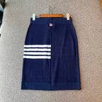 Grey Knit Bar Stripe Midi Skirt - Women's
