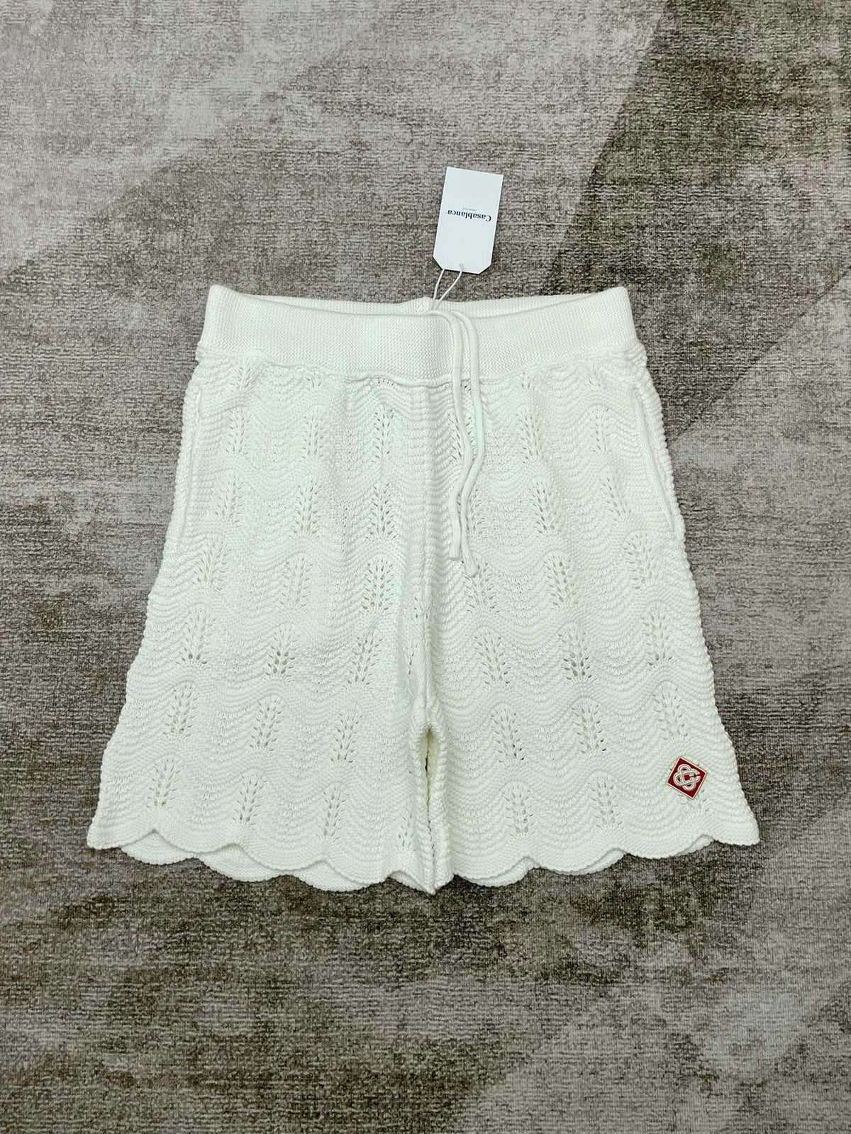 White Knit Scalloped Drawstring - Men's
