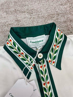 Green Embroidered Trim Silk Shirt - Men's