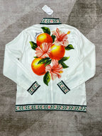 Green Embroidered Trim Silk Shirt - Men's