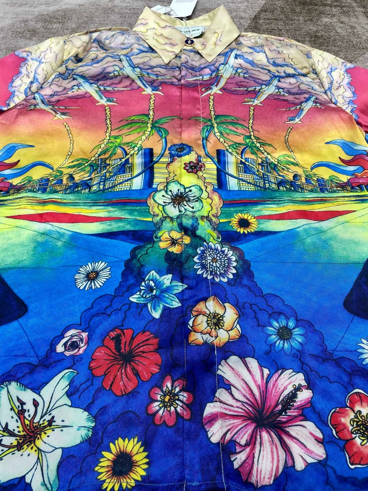 Tropical Floral Print Silk Shirt - Men's