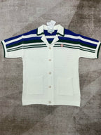 Navy and Green Striped Knit Shirt - Men's