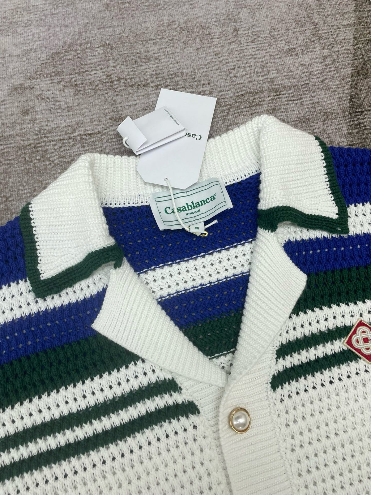Navy and Green Striped Knit Shirt - Men's