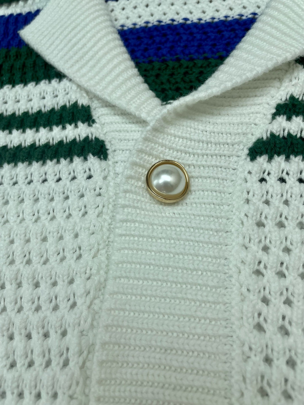 Navy and Green Striped Knit Shirt - Men's