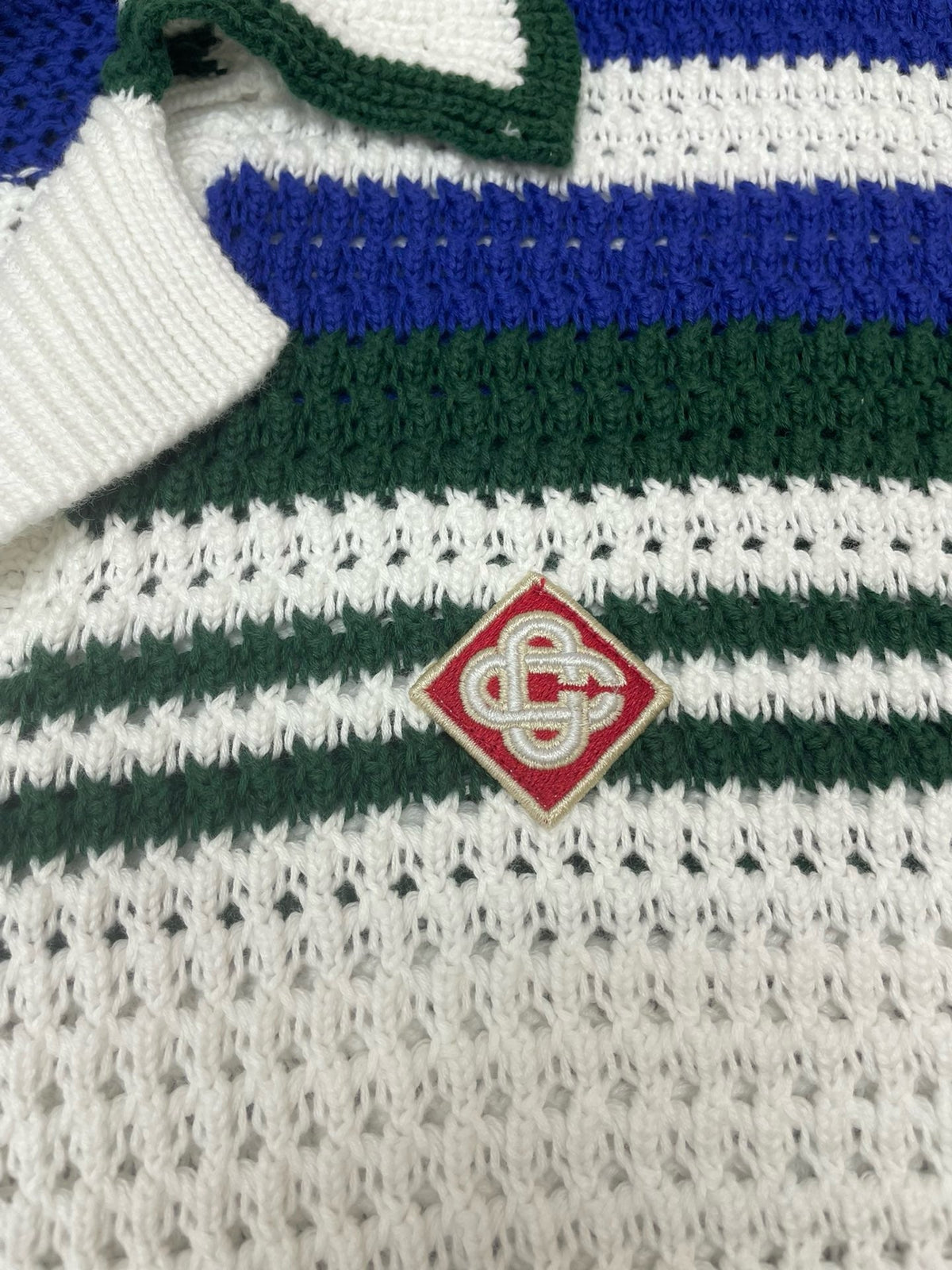 Navy and Green Striped Knit Shirt - Men's