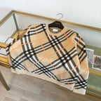 Beige Cotton Check Crewneck - Men's
