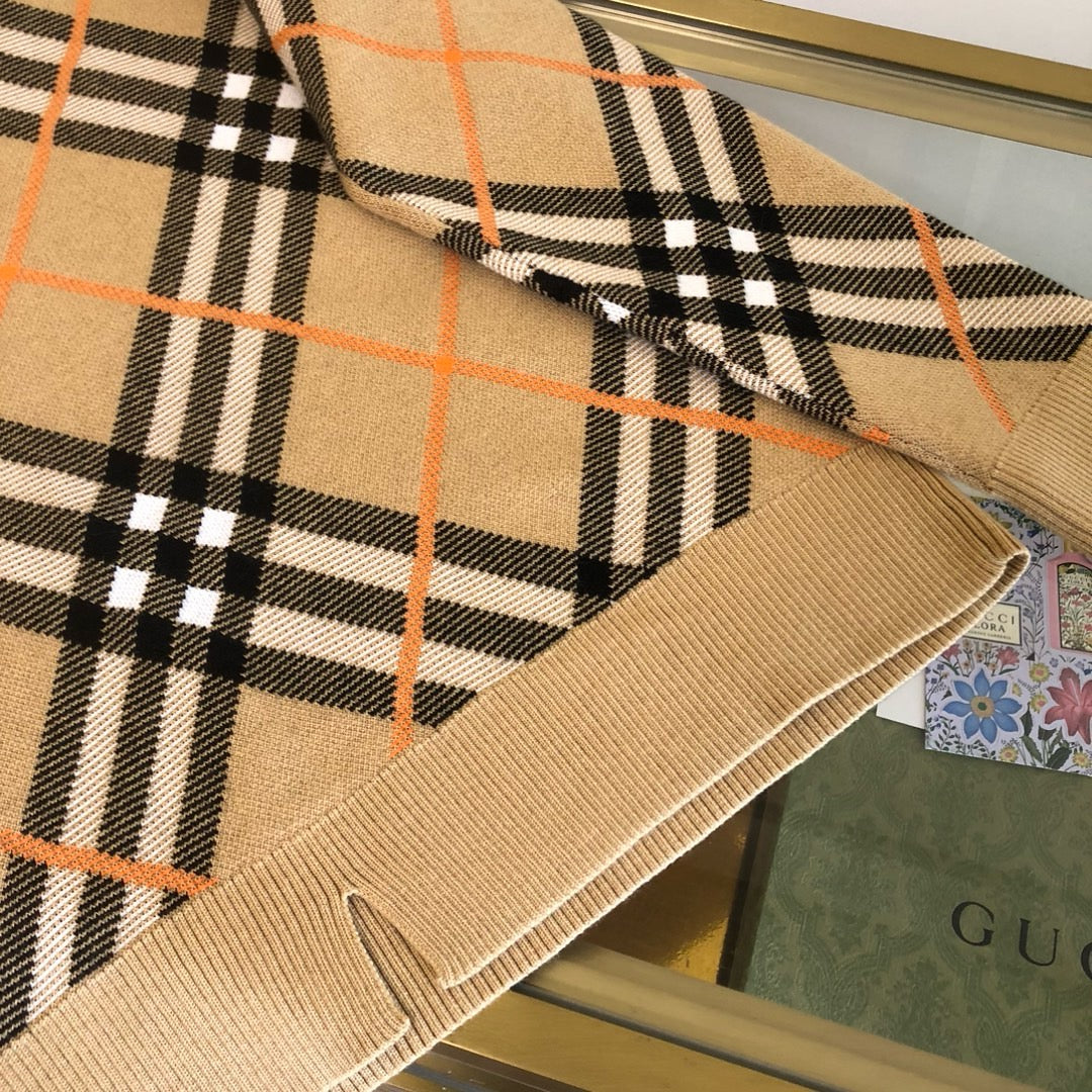 Beige Cotton Check Crewneck - Men's