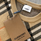 Beige Cotton Check Crewneck - Men's