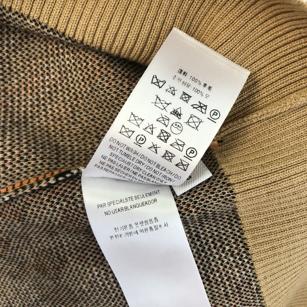 Beige Cotton Check Crewneck - Men's