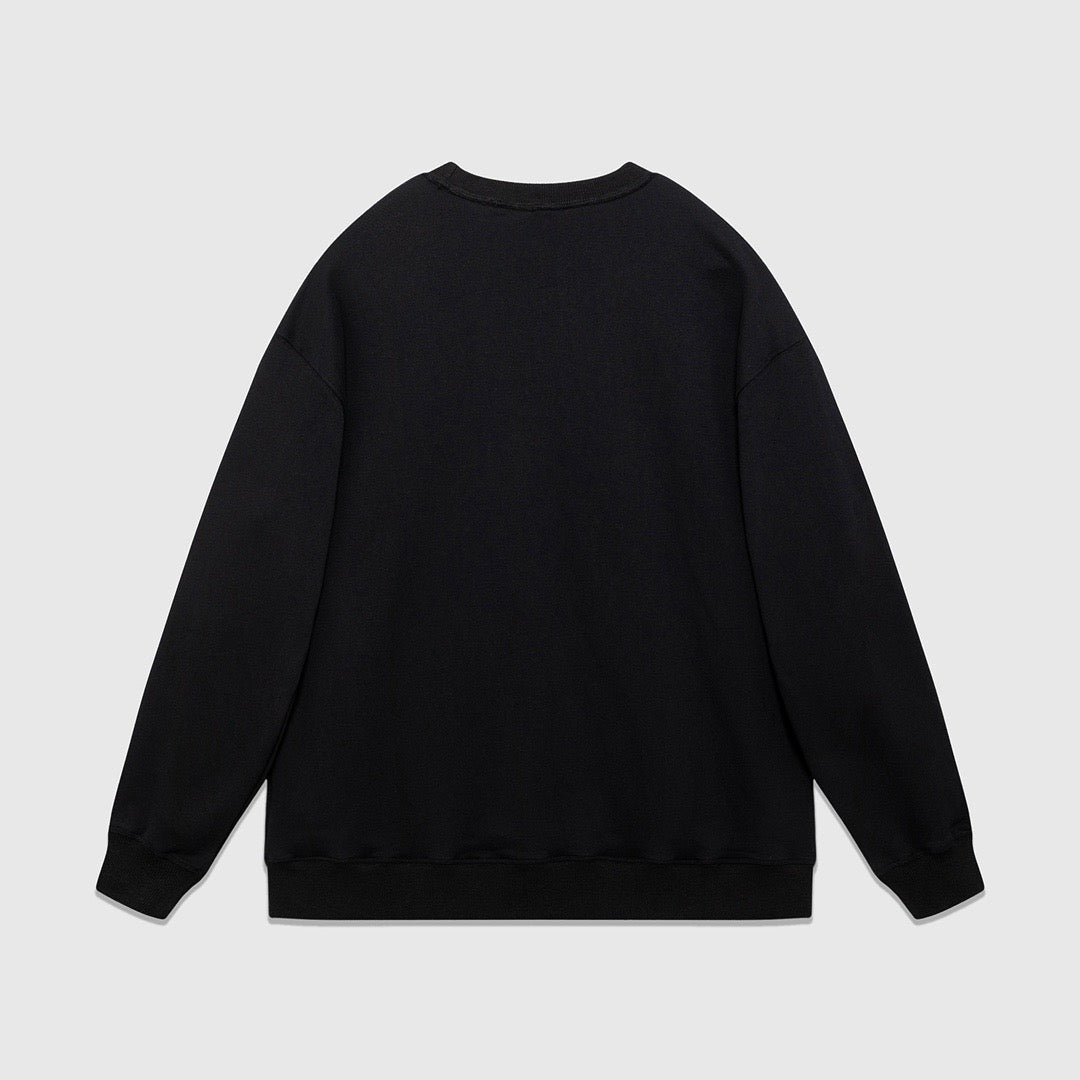 Black Cotton Red Graphic Crewneck - Men's