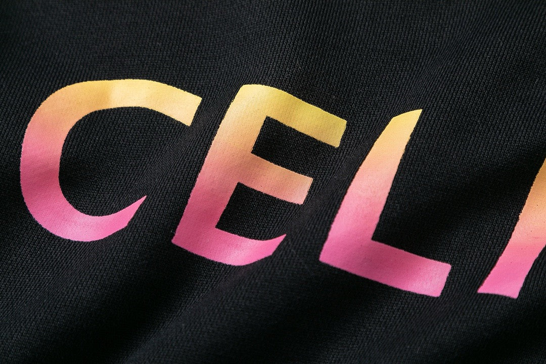 Black Cotton Gradient Text Pullover - Men's