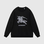 Black Cotton Knight Print Crewneck - Men's